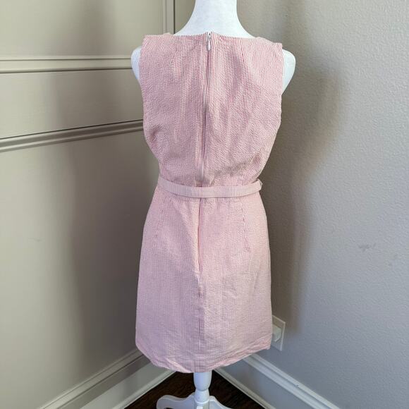 J.Crew Factory Belted Seersucker Dress Red Sleeveless Fit & Flare Size 12 - Picture 3 of 4